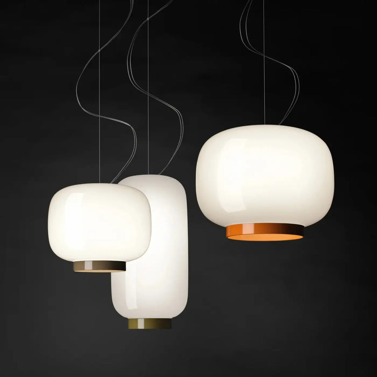 Suspension en verre blanc, coloris blanc ou vert, lumière au choix