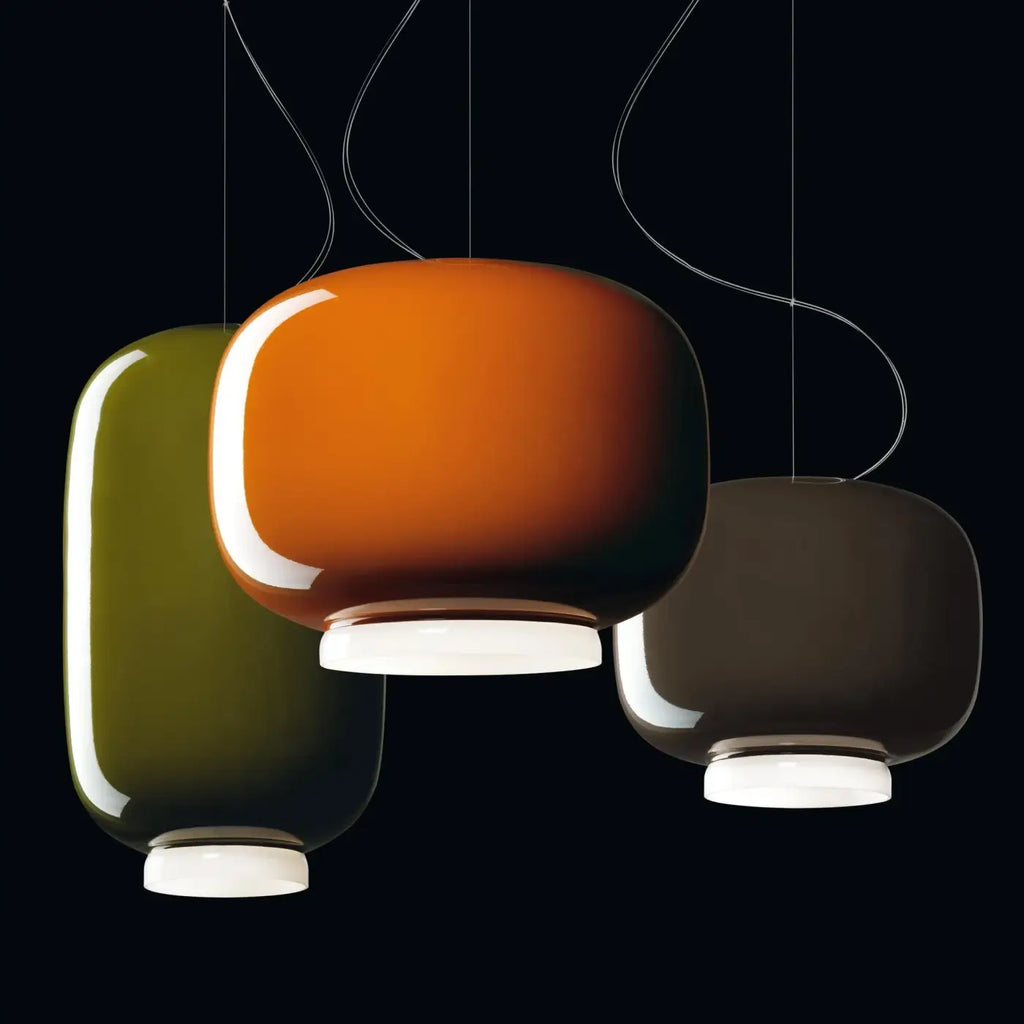 Suspension en verre blanc, coloris blanc ou vert, lumière au choix