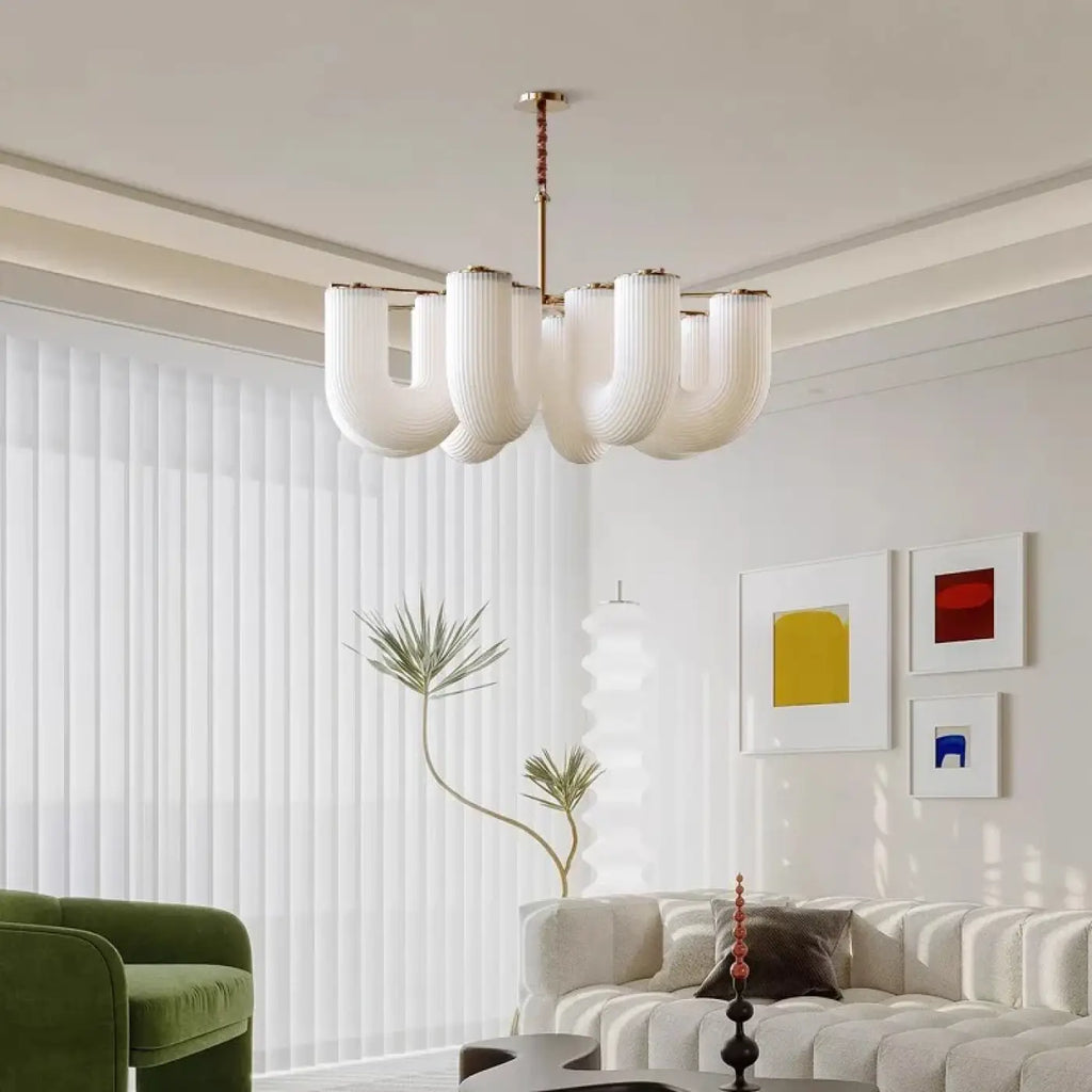 Suspension en verre blanc sculptural, tailles S et M