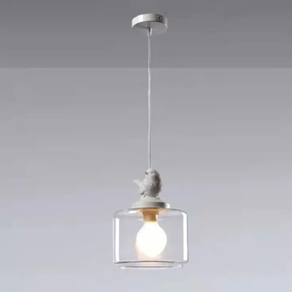 Suspension en verre gravée d'un oiseau blanc