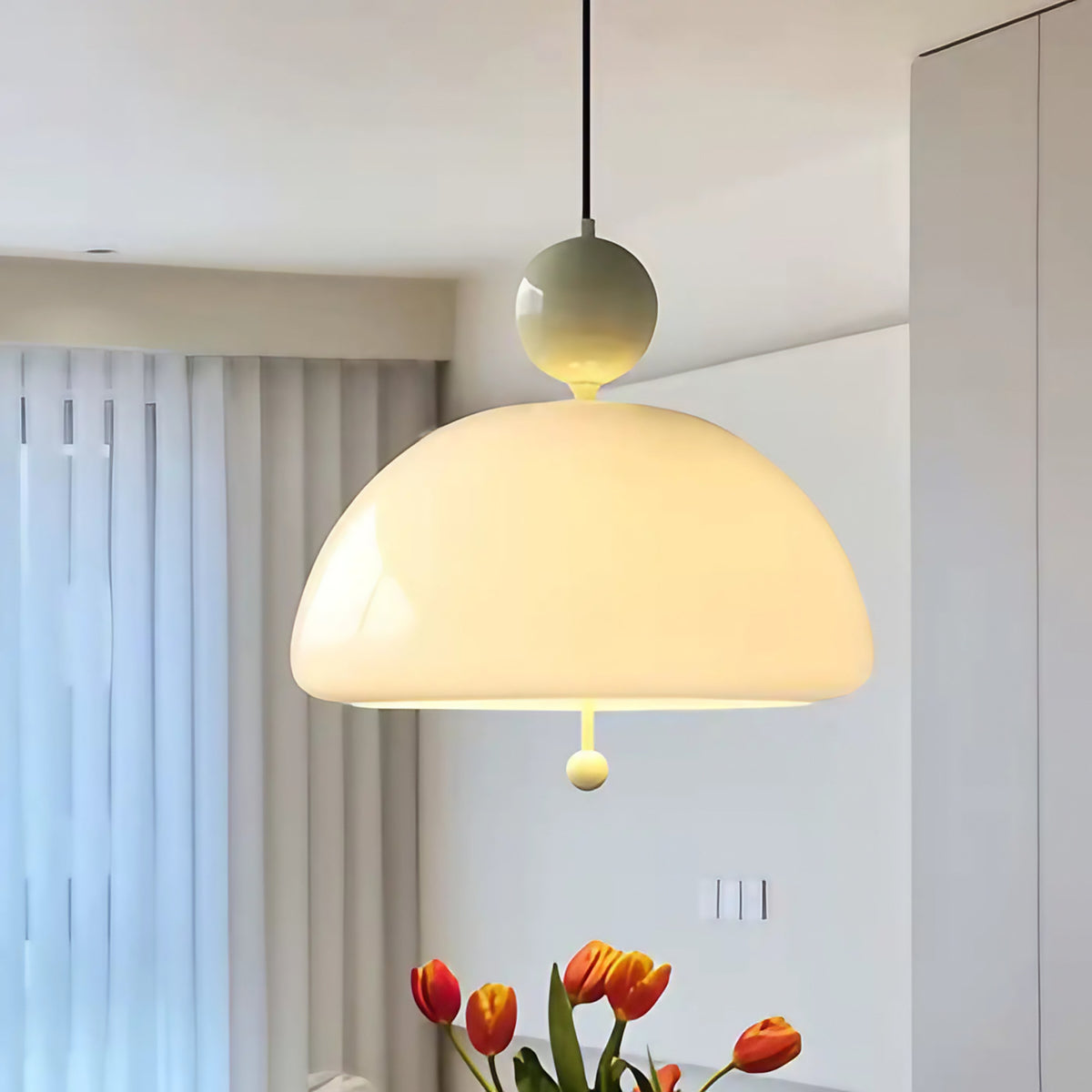 Suspension demi-globe en verre blanc, cinq finitions au choix, blanc