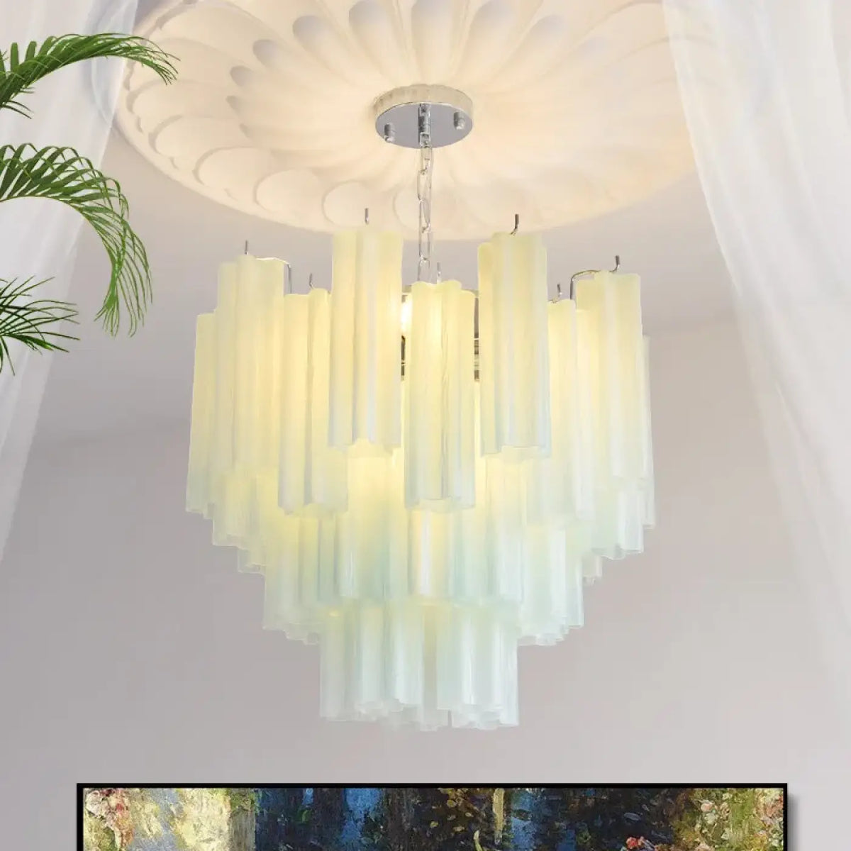 Suspension en verre au design épuré, rose, bleue ou blanche, blanc