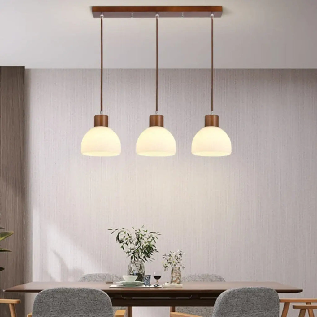 Suspension en verre à détails en bois naturel, tailles S ou M