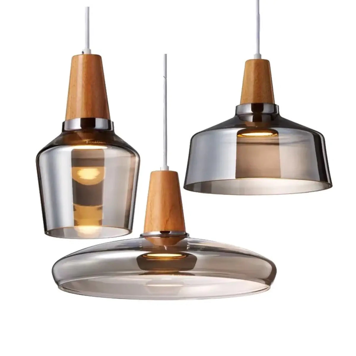Suspension en verre finition effet bois, transparent ou ambre