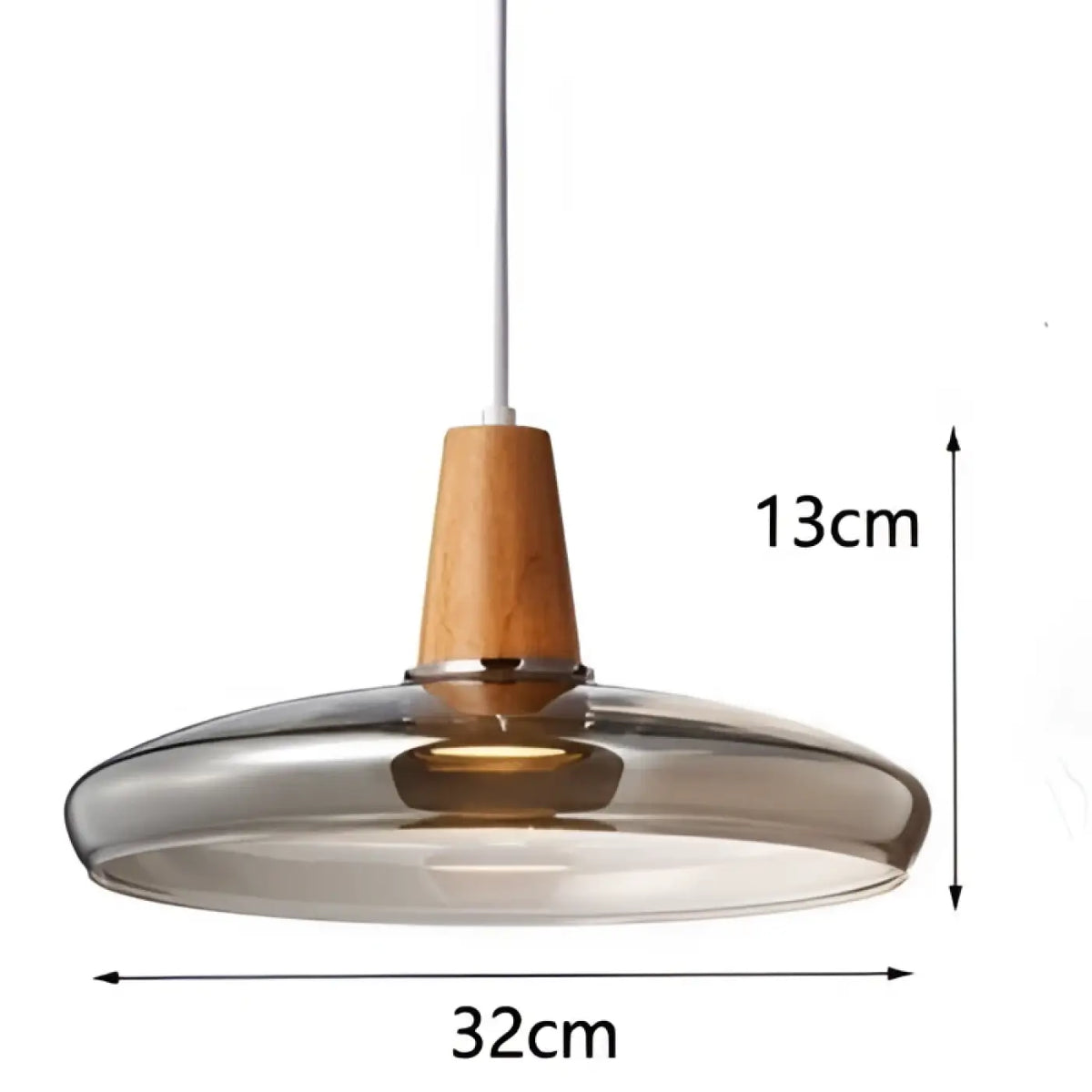 Suspension en verre et bois, transparent, gris fumé ou ambre, gris fumé