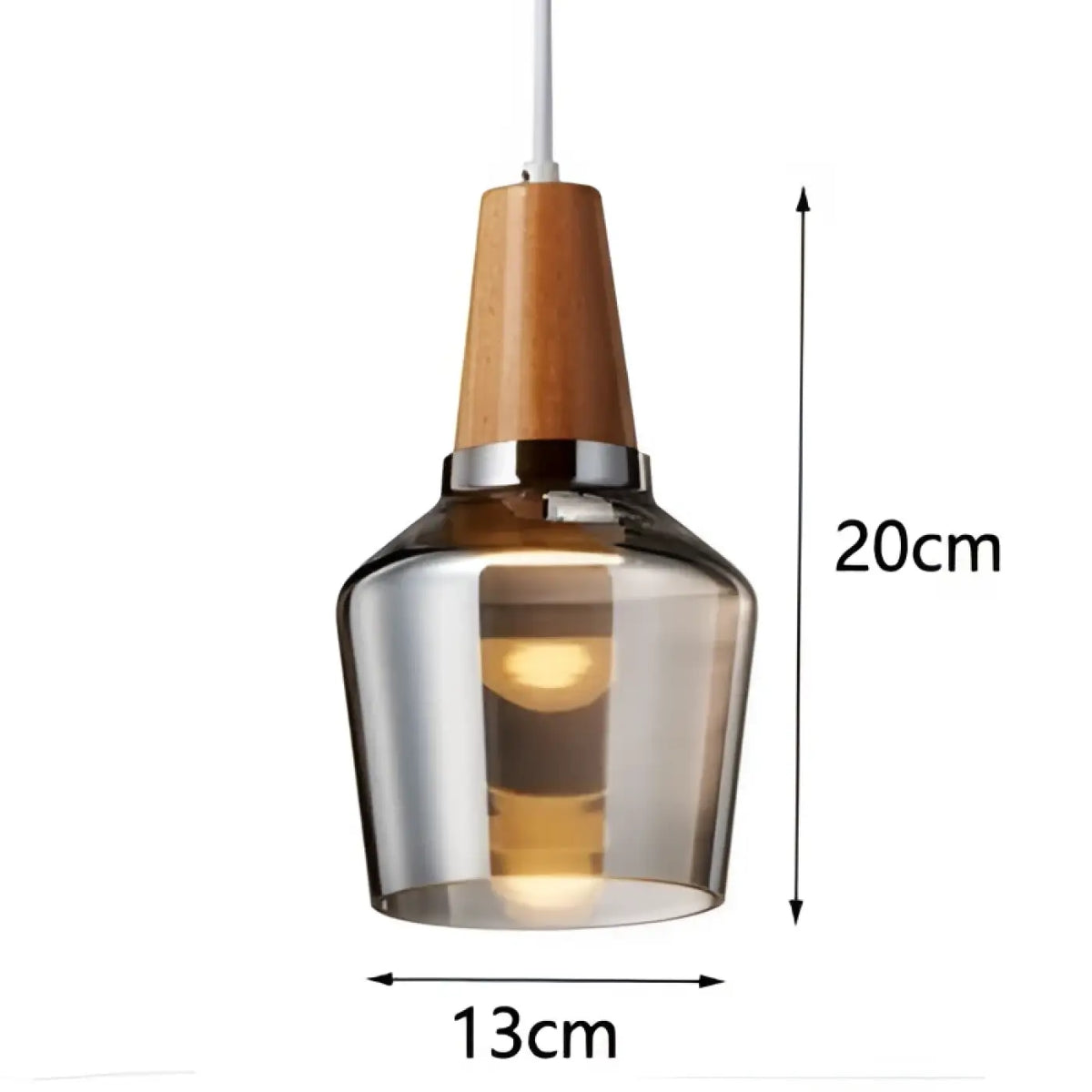 Suspension en verre et bois, transparent, gris fumé ou ambre, gris fumé