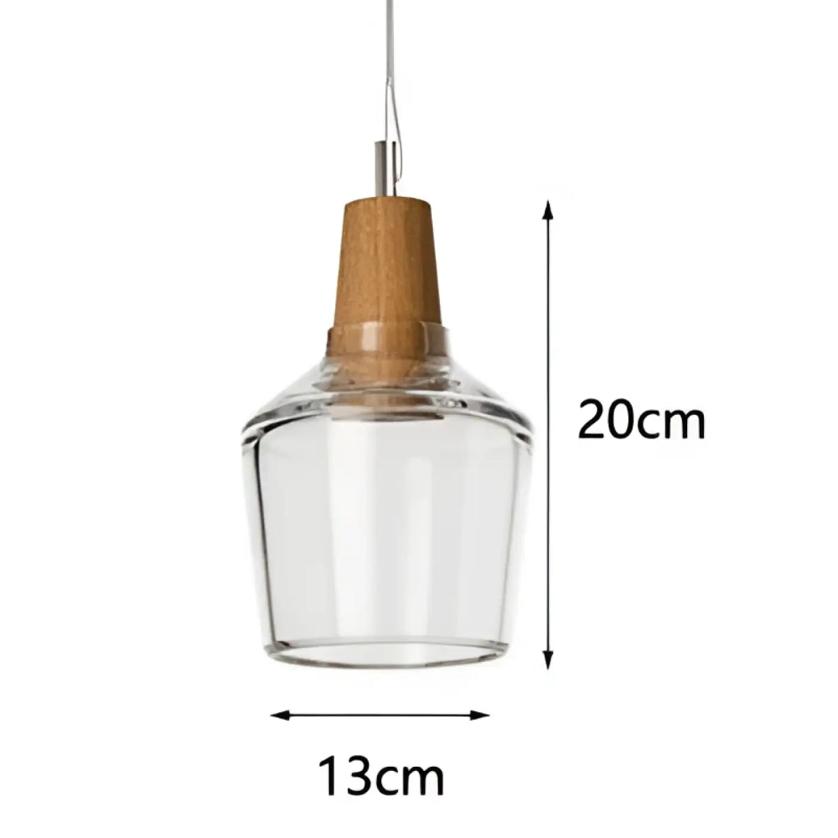 Suspension en verre et bois, transparent, gris fumé ou ambre, transparent