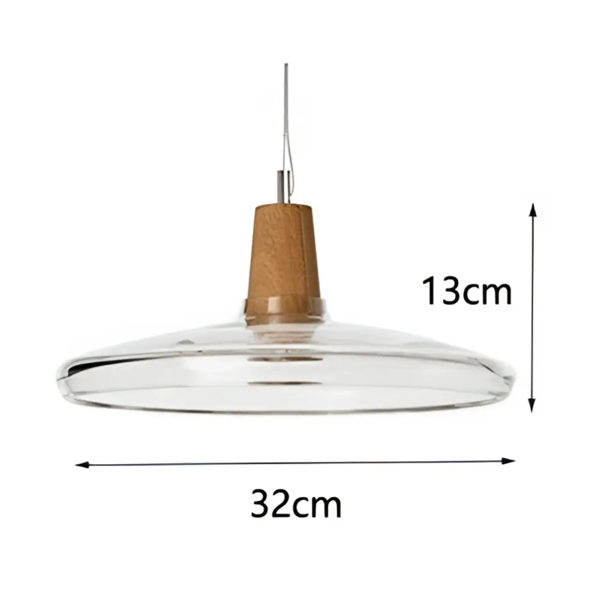 Suspension en verre et bois, transparent, gris fumé ou ambre, transparent