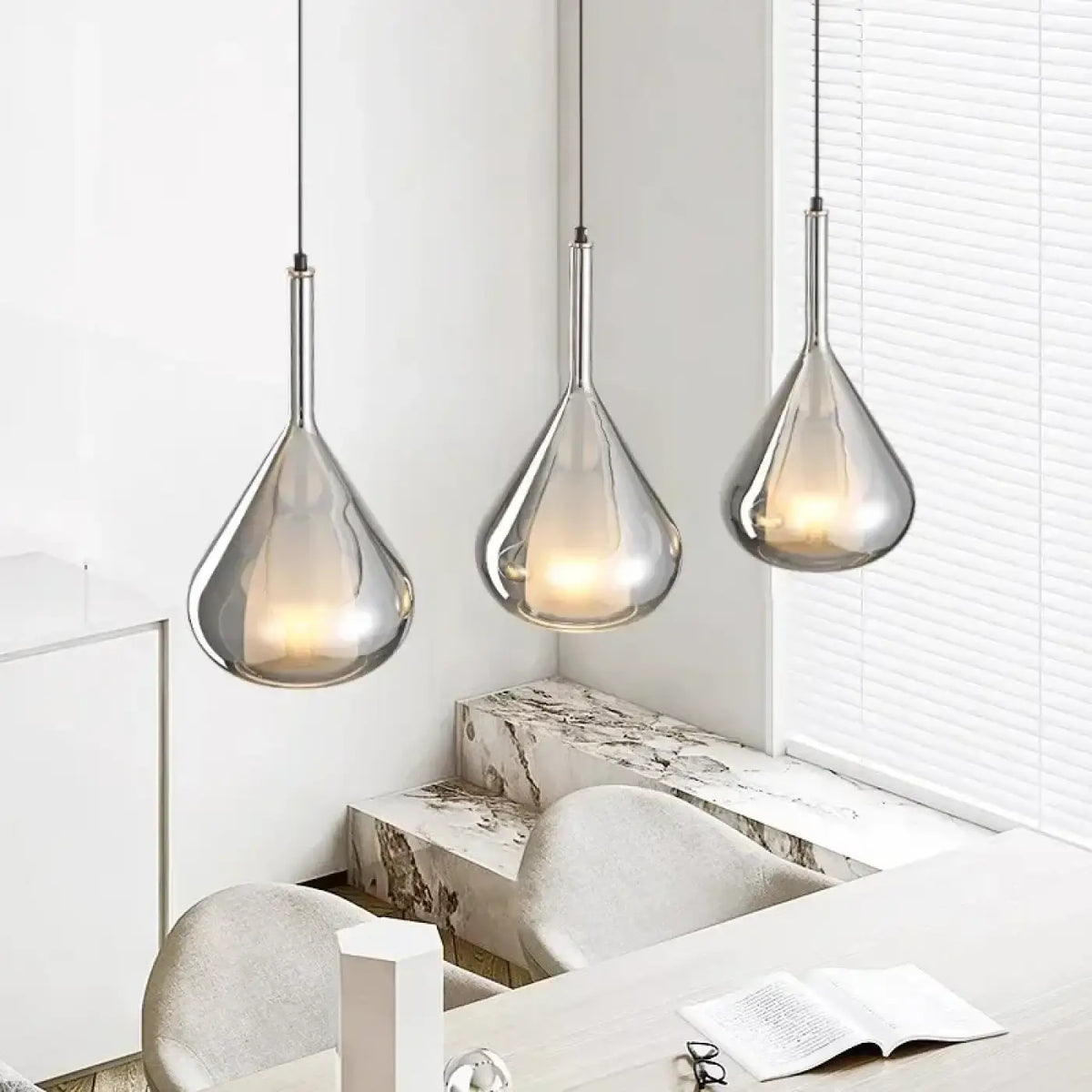 Suspension goutte d'eau en verre fumé, tailles S ou M