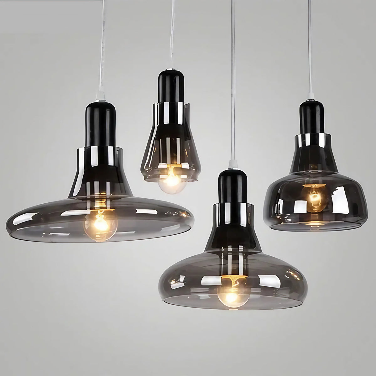 Suspension moderne en verre fumé, quatre modèles au choix
