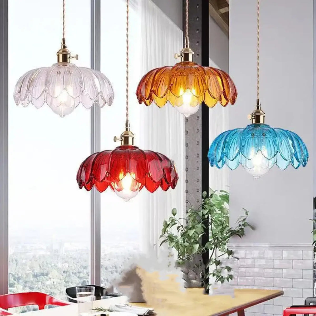 Suspension en verre à motif floral, cinq couleurs
