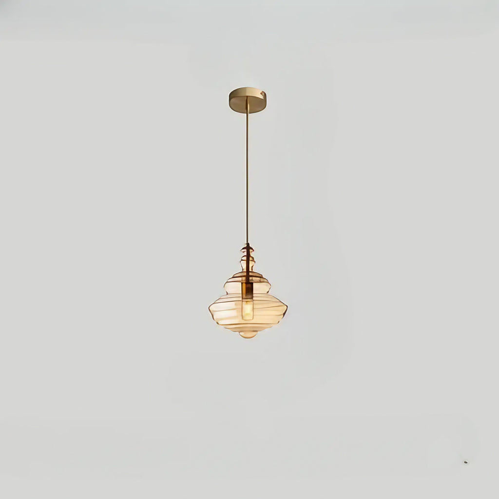 Suspension en verre nervuré rétro chic, trois modèles, doré
