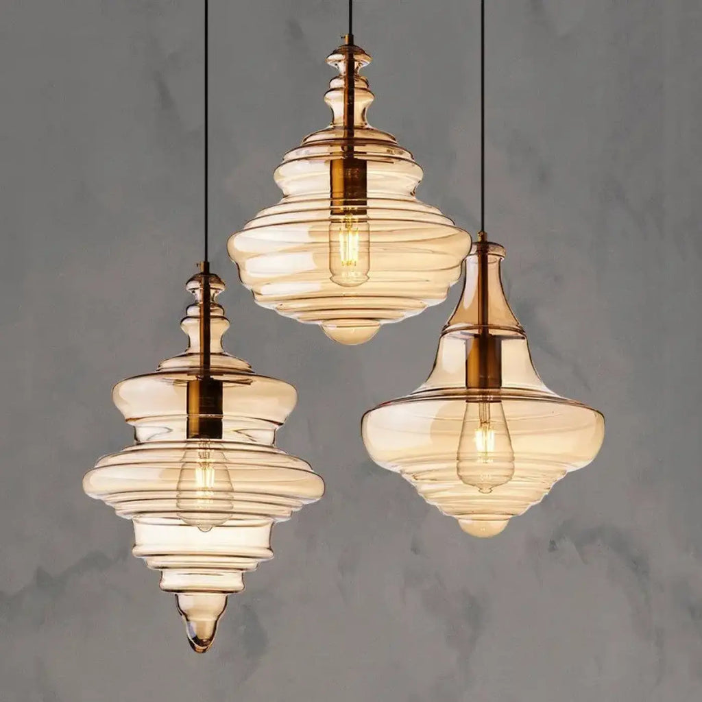 Suspension en verre nervuré rétro chic, trois modèles
