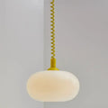 Suspension globe en verre opalin et câble spirale, jaune