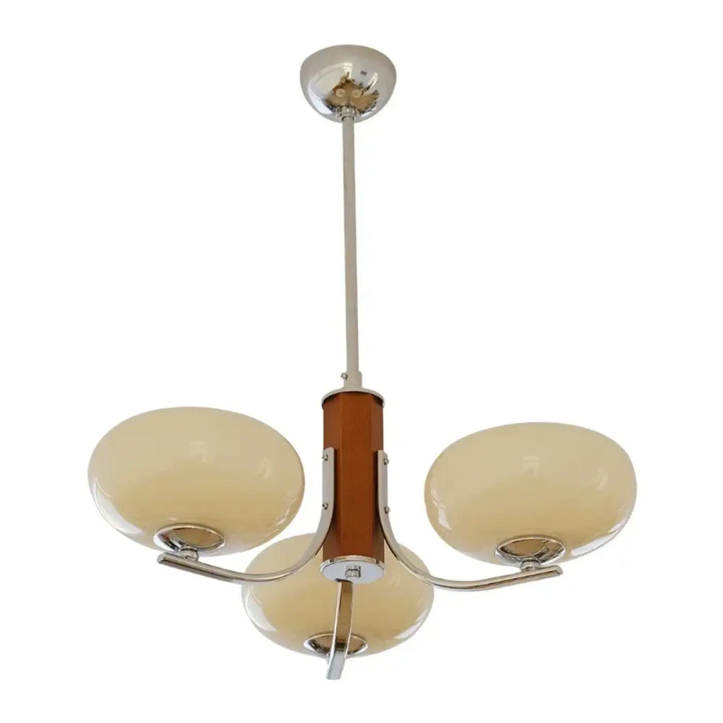 Suspension en verre opalin sur support chromé, tailles S et M, beige