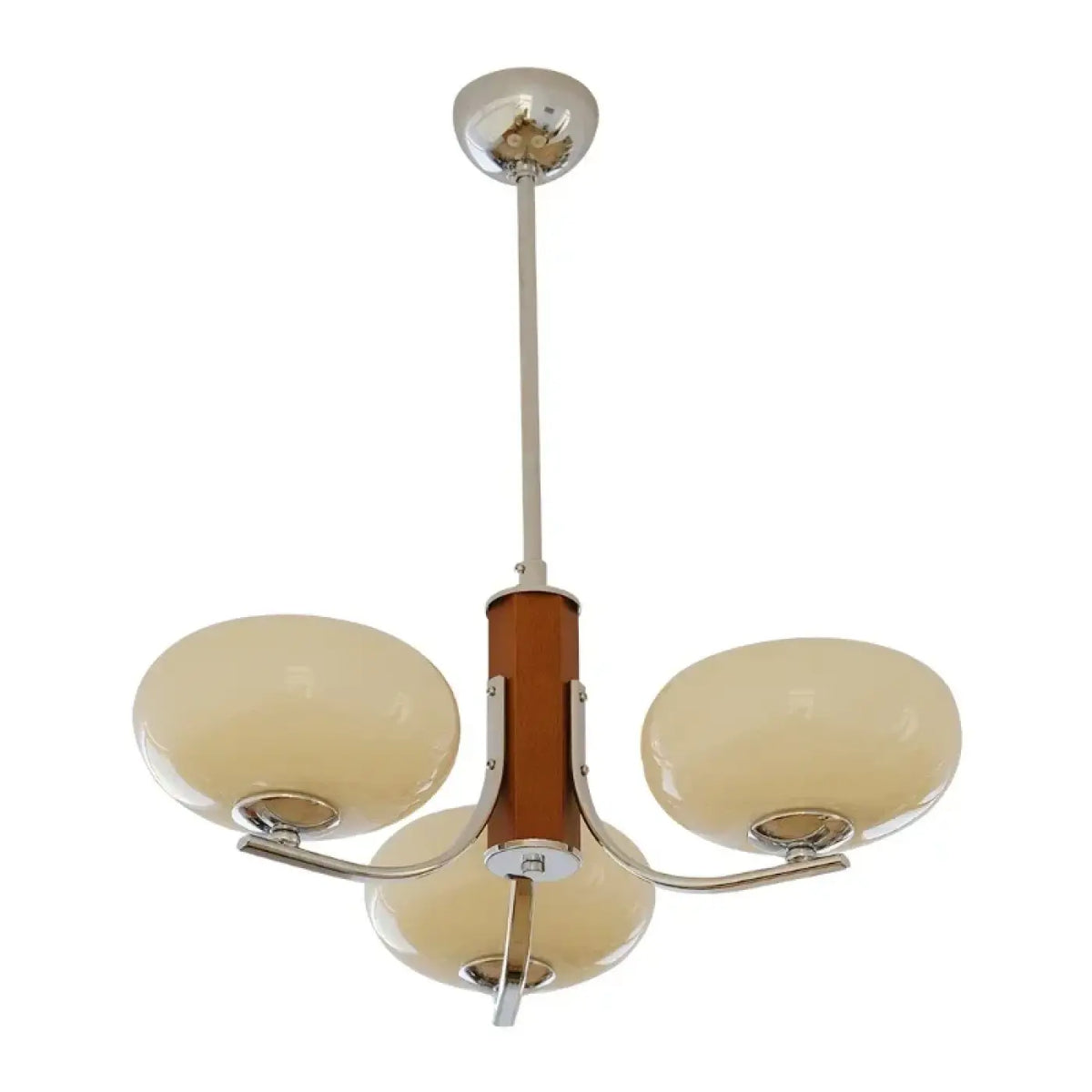 Suspension en verre opalin sur support chromé, tailles S et M, beige