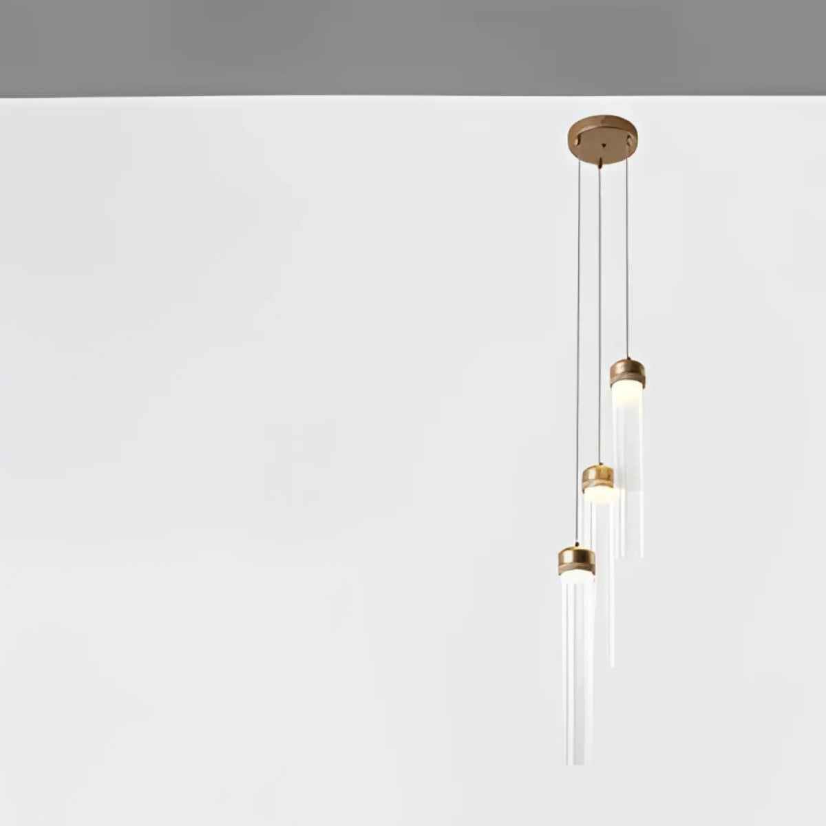 Suspension cylindre en verre rainuré et laiton doré, 4 tailles