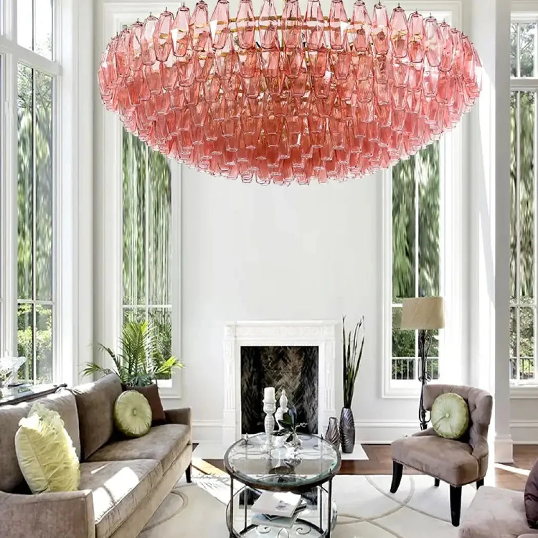 Suspension en verre sculpté, quatre teintes, tailles S à XL, rose