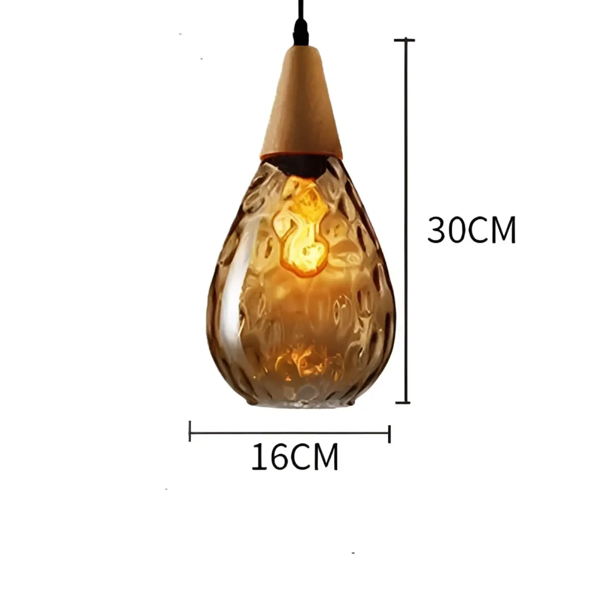 Suspension goutte en verre soufflé, transparent, ambre ou fumé, ambre