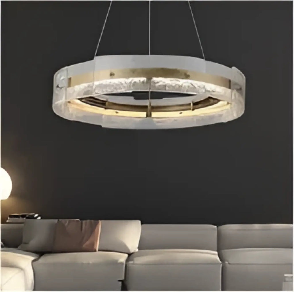 Suspension ronde en verre texturé et métal doré, S à XL