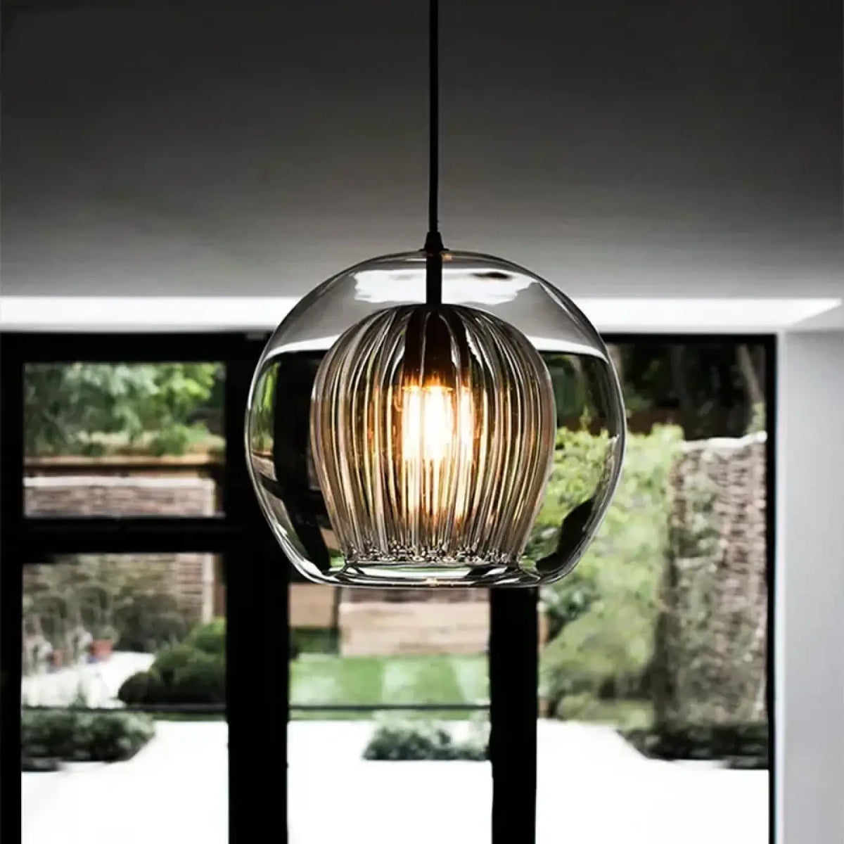 Suspension en verre moderne, cognac, gris ou transparent, gris