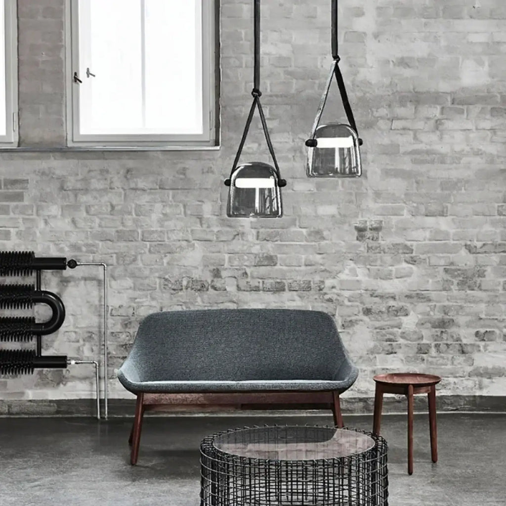 Suspension en verre teinté gris à câble noir