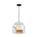 Suspension cloche en verre transparent avec animaux sauvages, blanc