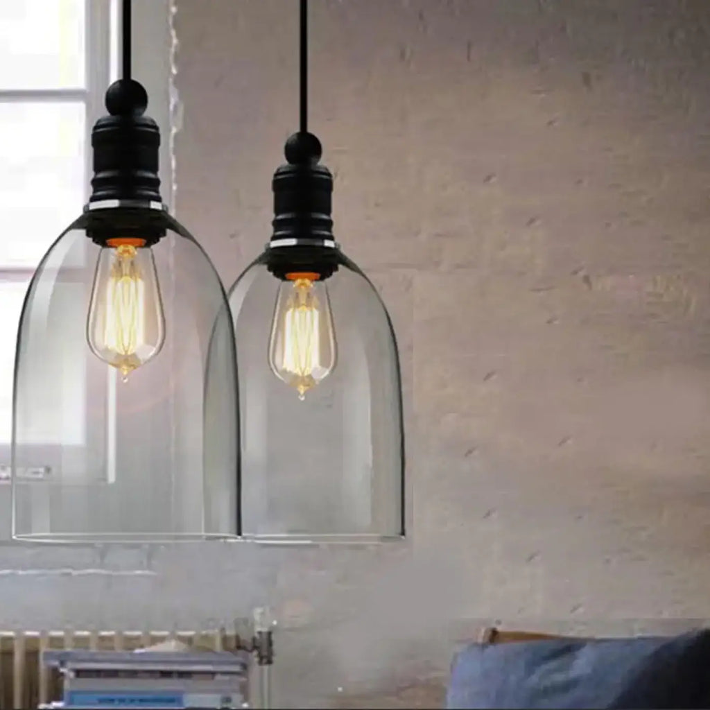 Suspension en verre transparent au style industriel