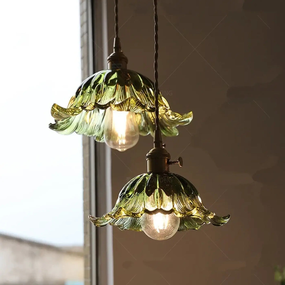 Suspension vintage en verre, transparent, ambré ou vert