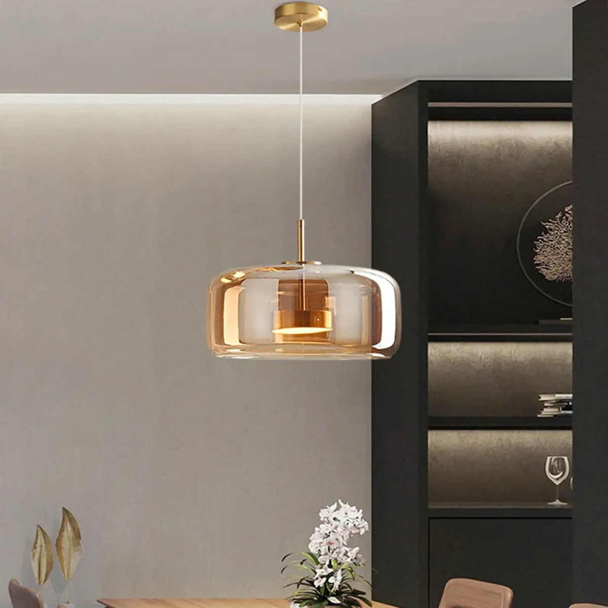 Suspension en verre teinté cognac pour la cuisine, orange