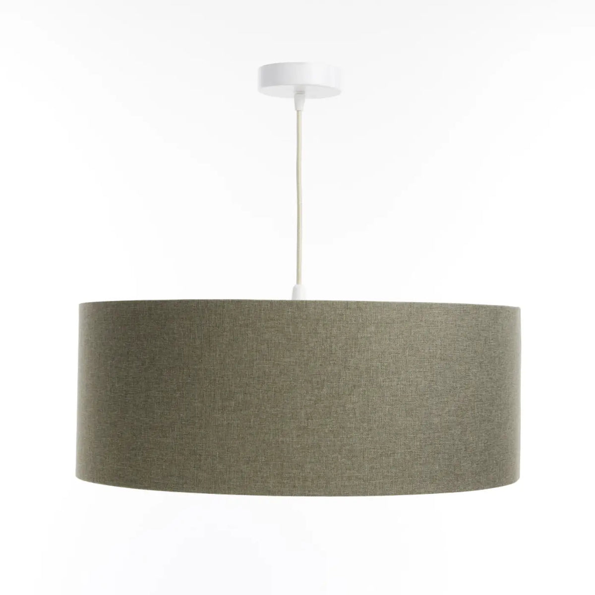 Suspension cylindrique en tissu vert gris et écru, tailles S, M, L