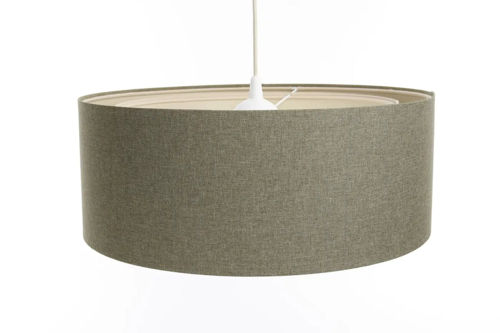 Suspension cylindrique en tissu vert gris et écru, tailles S, M, L
