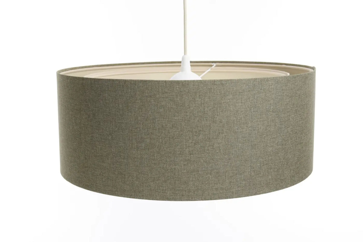Suspension cylindrique en tissu vert gris et écru, tailles S, M, L
