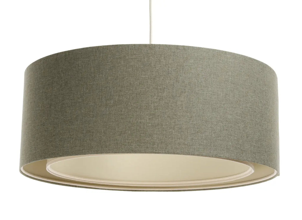 Suspension cylindrique en tissu vert gris et écru, tailles S, M, L