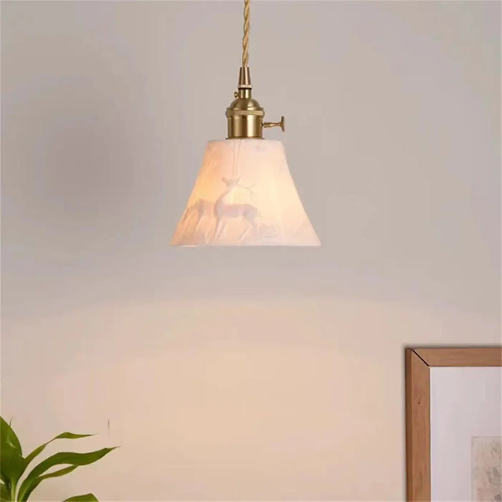 Suspension vintage, abat-jour à motif de cerf