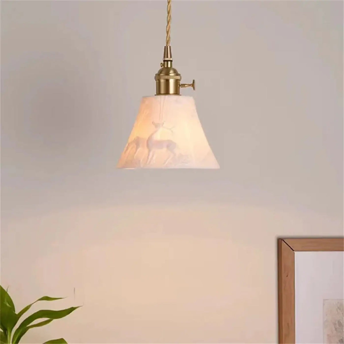 Suspension vintage, abat-jour à motif de cerf