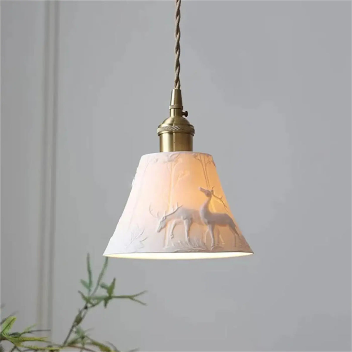 Suspension vintage, abat-jour à motif de cerf