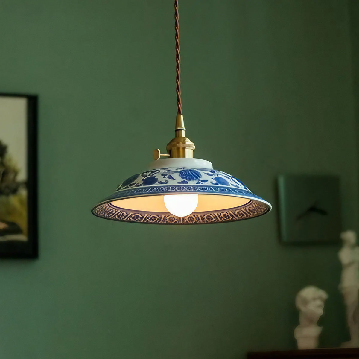 Suspension vintage en céramique bleue
