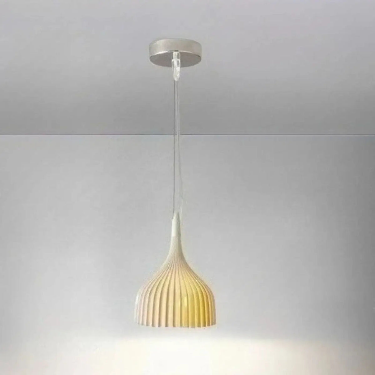 Suspension vintage en verre nervuré, blanc, jaune ou transparent, blanc