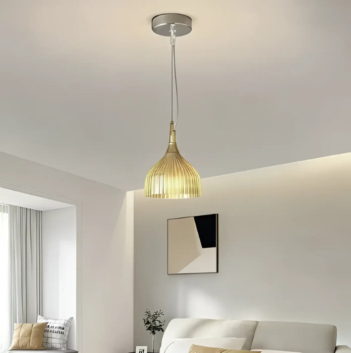 Suspension vintage en verre nervuré, blanc, jaune ou transparent