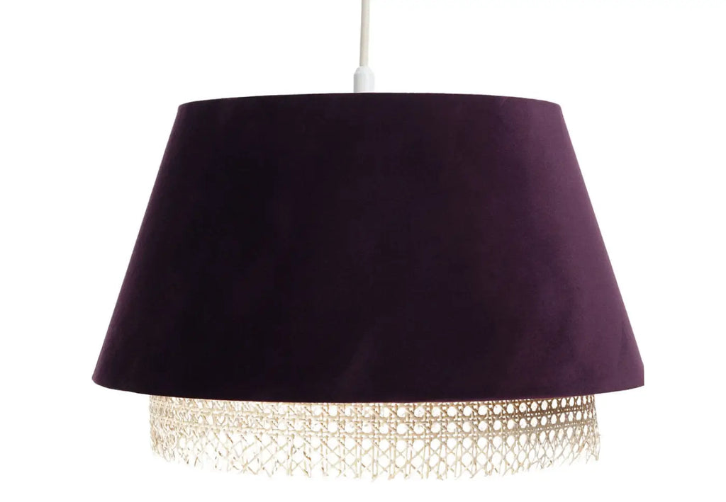Suspension violette à abat-jour en rotin, style moderne