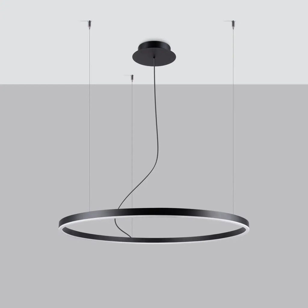 Suspension cercle LED en aluminium noir, 80 cm, blanc chaud