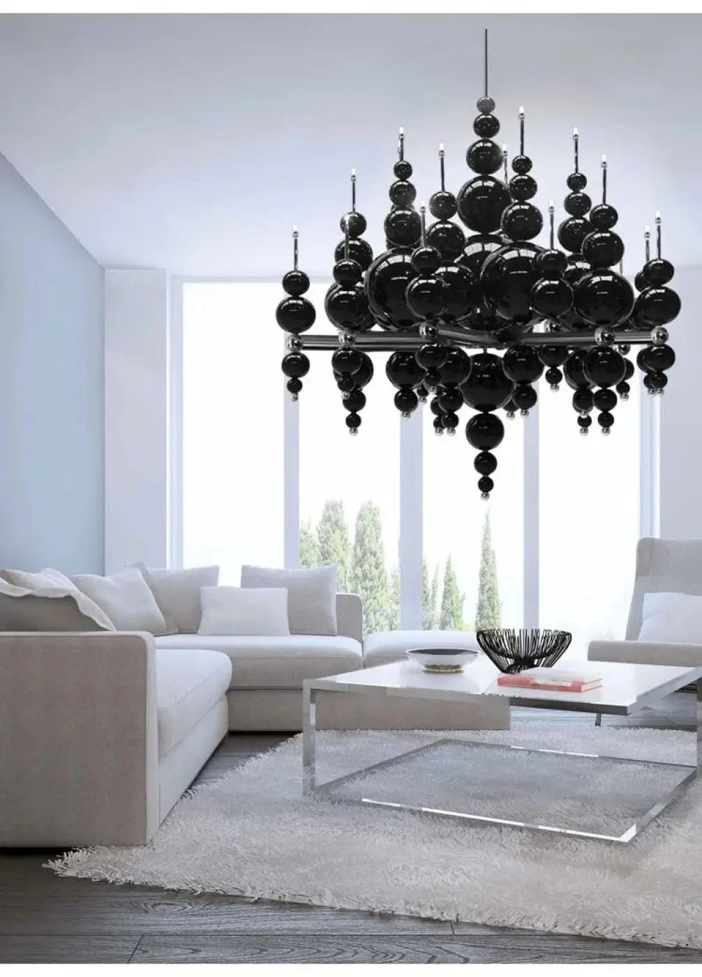 Suspension lustre noir à boules, design moderne, six tailles