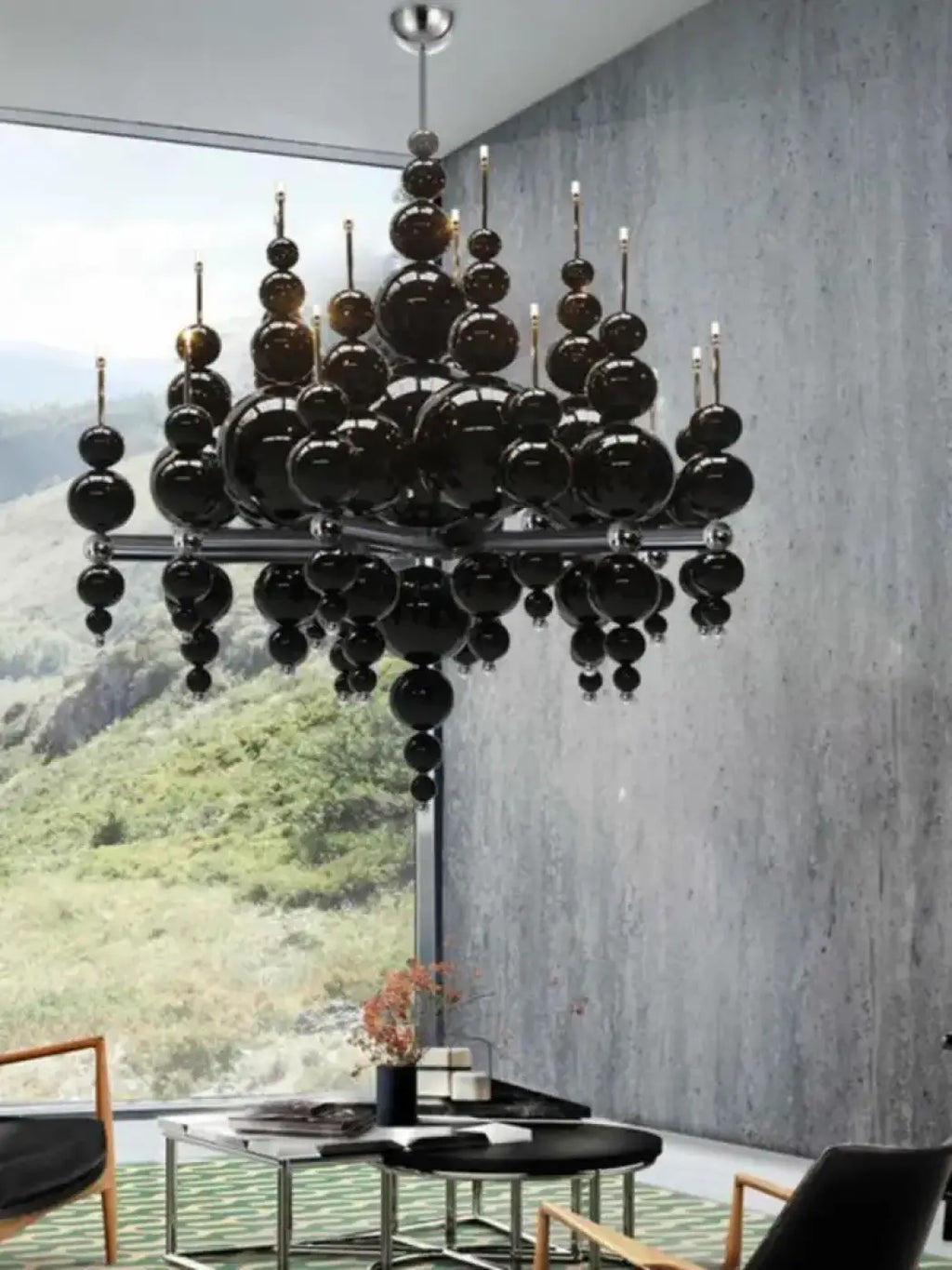 Suspension lustre noir à boules, design moderne, six tailles