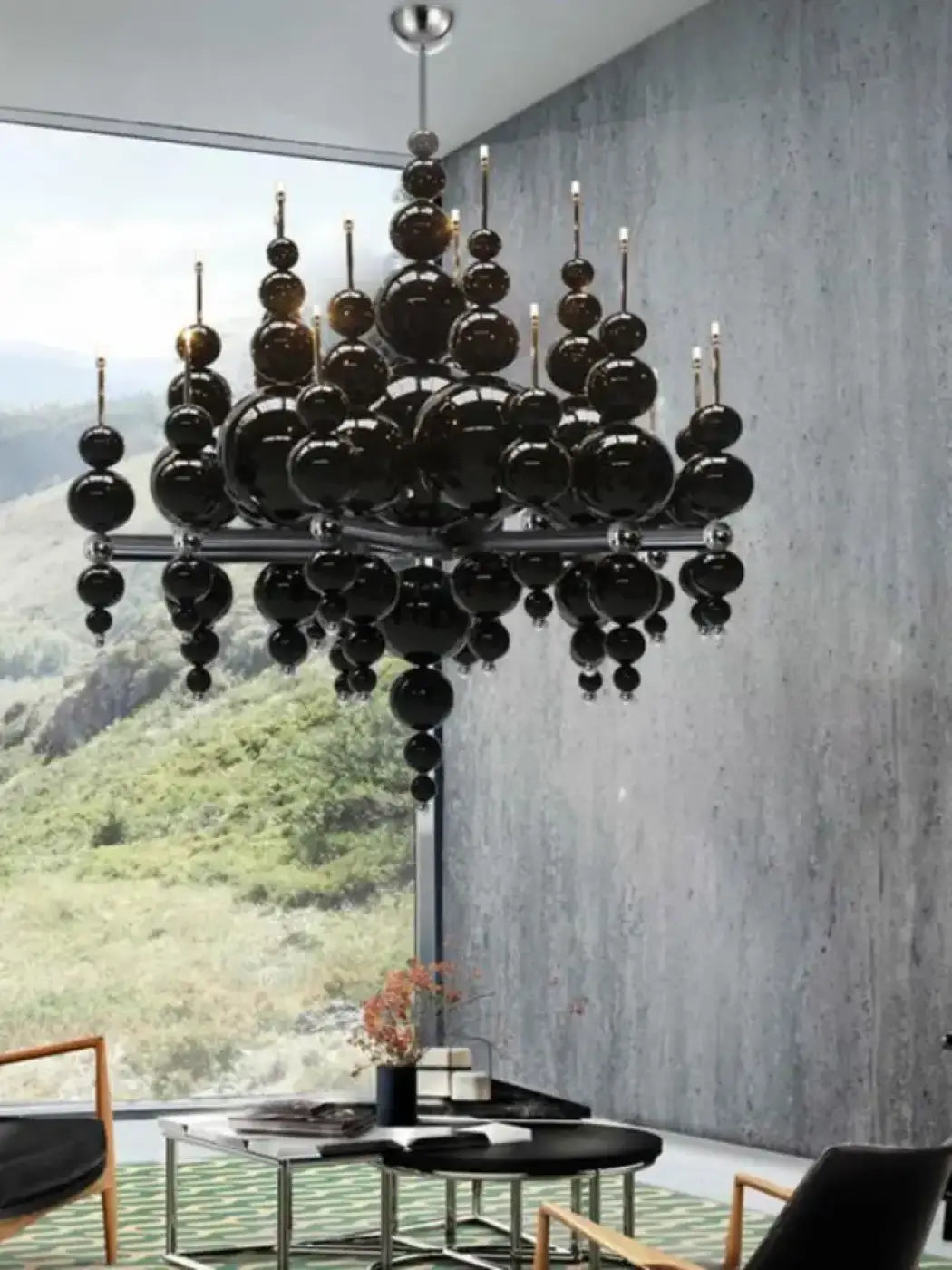 Suspension lustre noir à boules, design moderne, six tailles