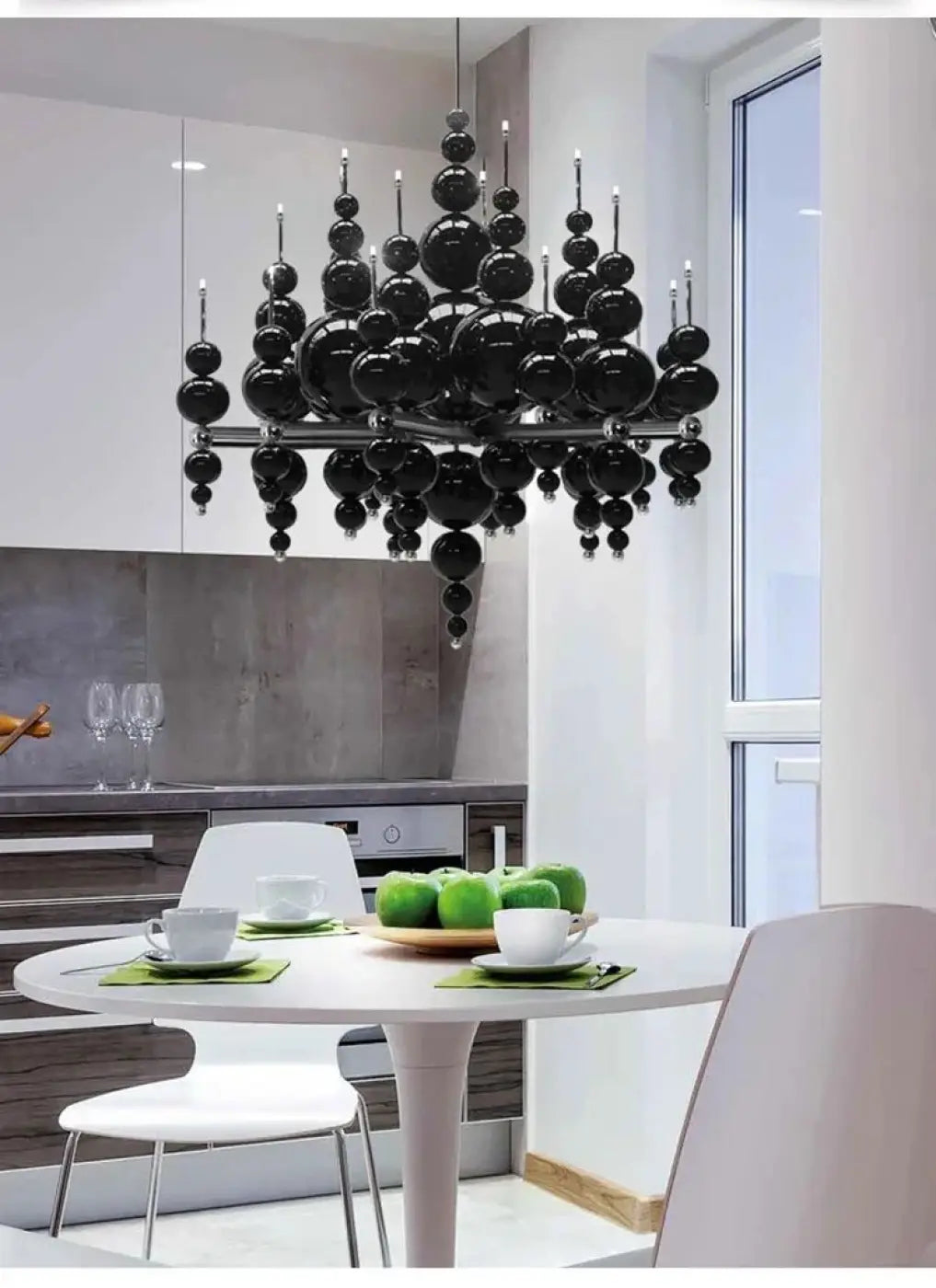 Suspension lustre noir à boules, design moderne, six tailles