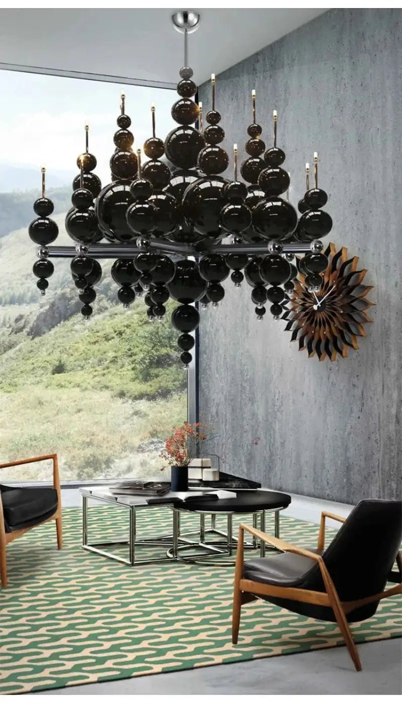 Suspension lustre noir à boules, design moderne, six tailles