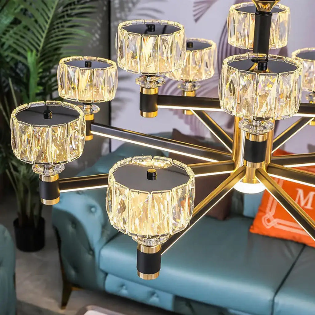 Suspension en verre taillé noir et doré, tailles S à XL