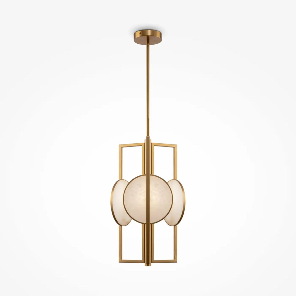Suspension en marbre blanc, verre et acier doré, culot E14
