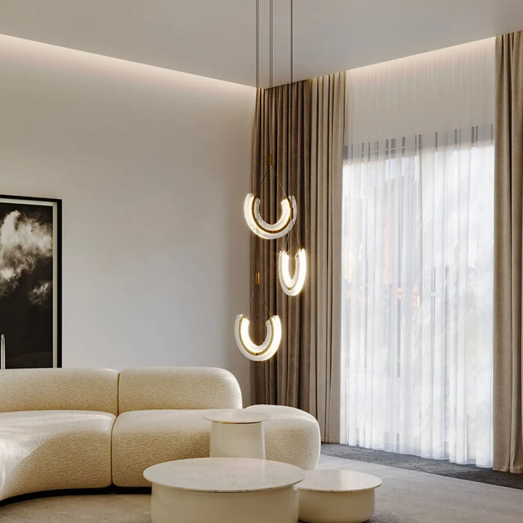 Suspension LED en verre plié sur monture dorée, 32 cm